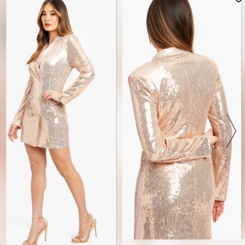 Bebe Sequin Hourglass Blazer Dress - Rose Gold Pink